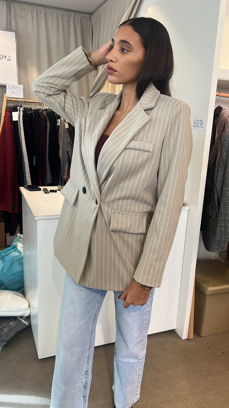 Blazer sabbia gessato in flanella taglia unica