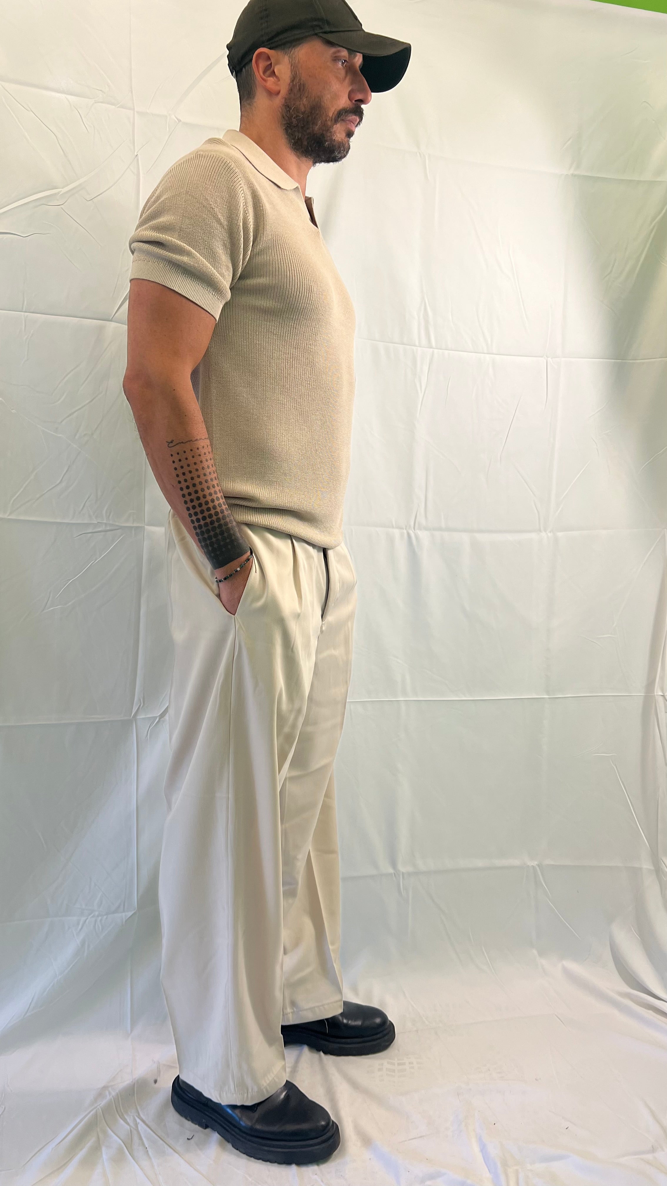 Pantalone fondo largo panna