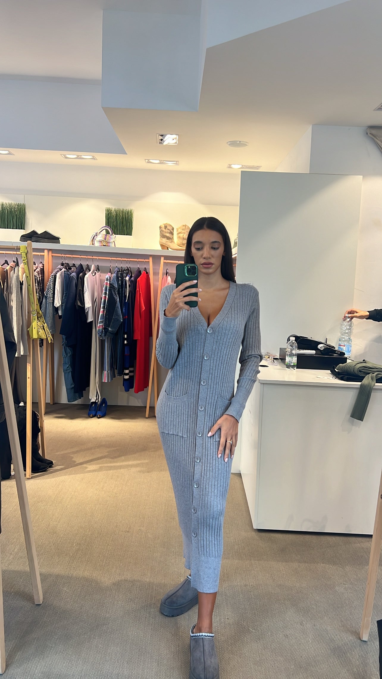 Abito a cardigan lungo grigio taglia unica in maglia