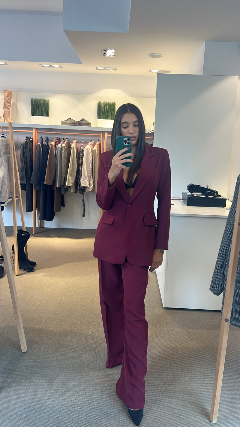 Tailleur bordeaux taglia unica giacca monopetto petto ed elastico in vita