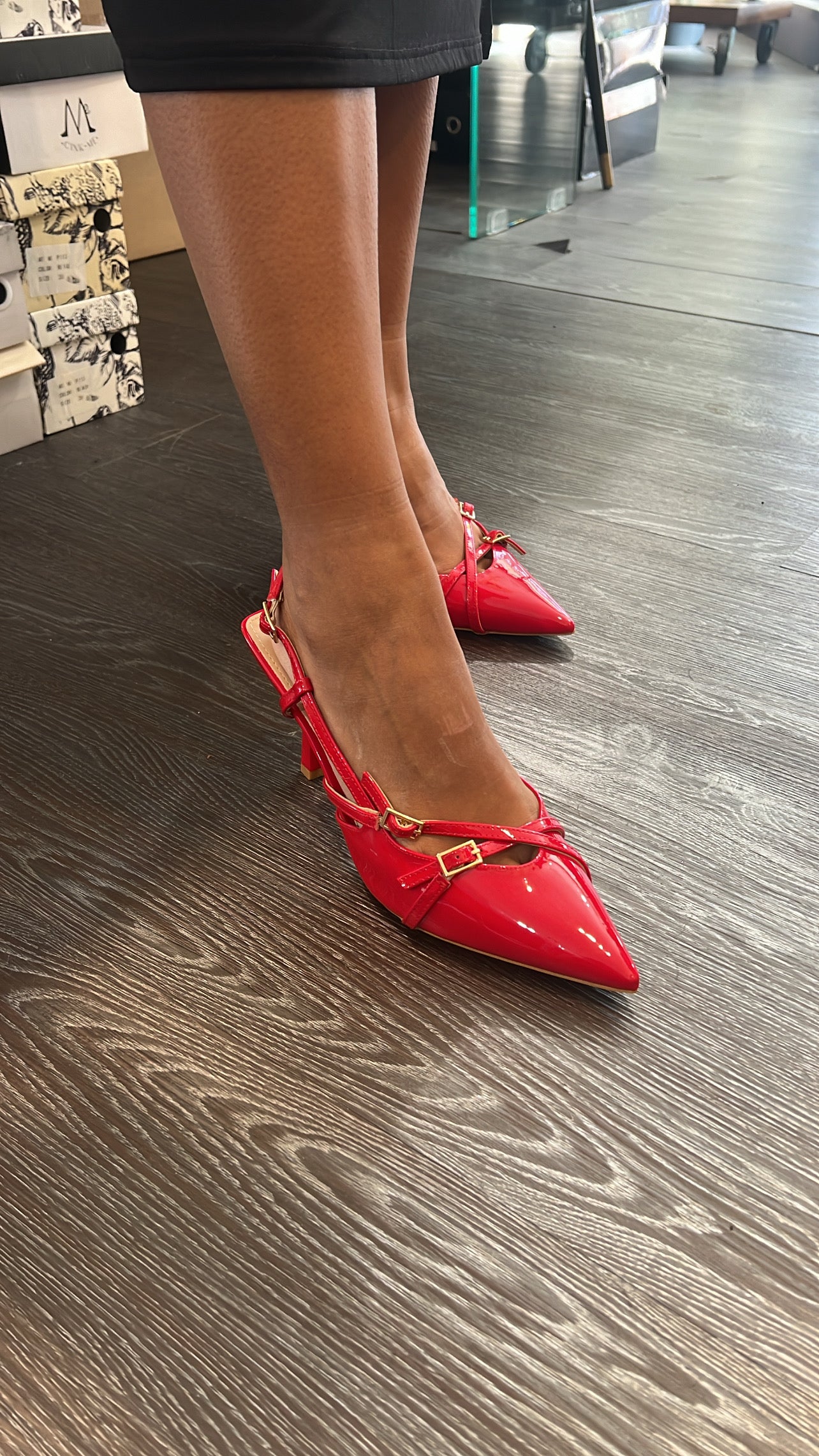 Décolleté doppia fibbia vernice rossa