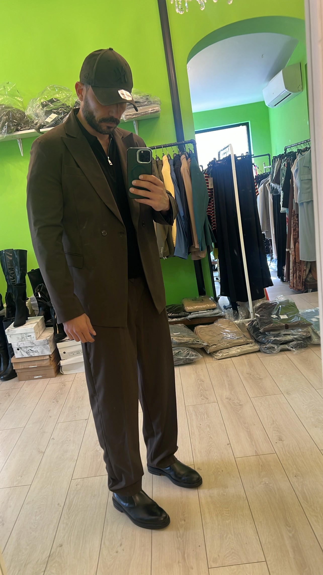 Abito pantalone fondo largo doppiopetto testa di moro