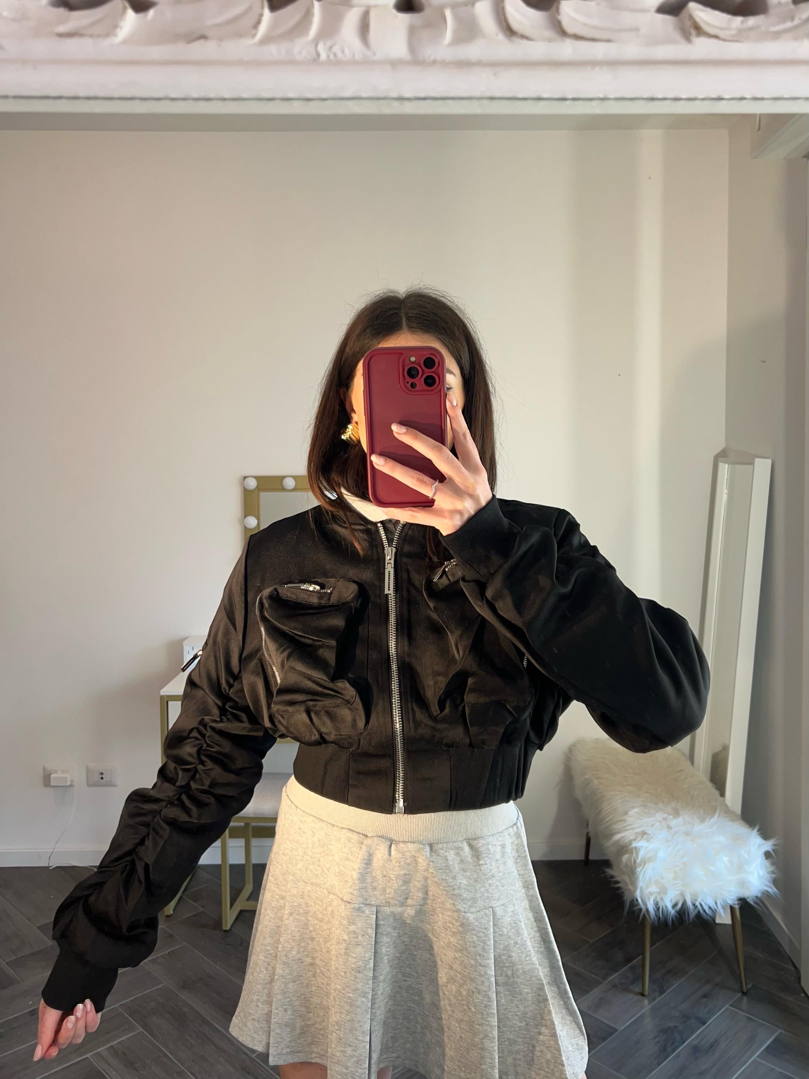 Bomber crop nero taglia unica