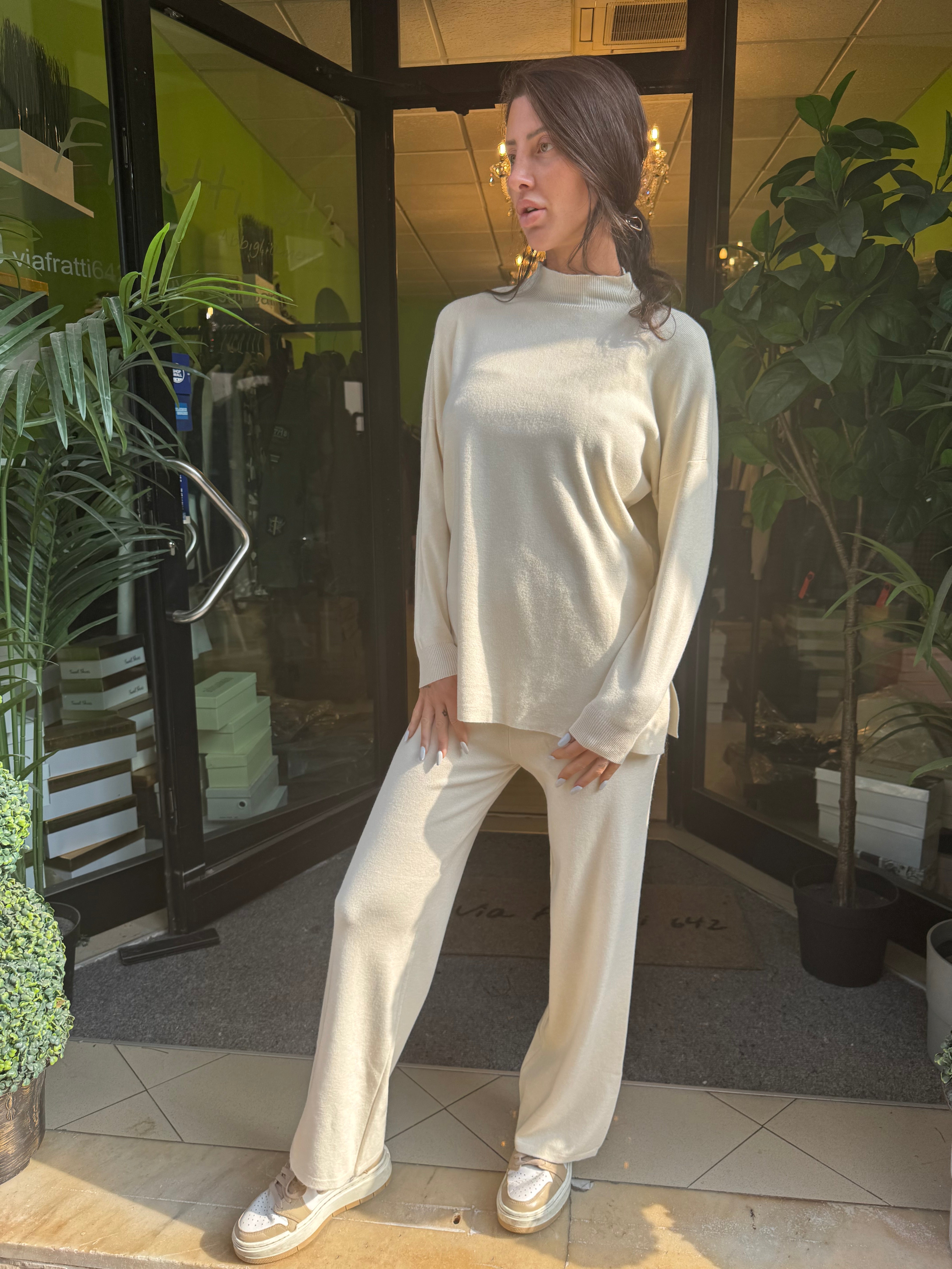 Coordinato in maglia pull più pantalone 4 colori