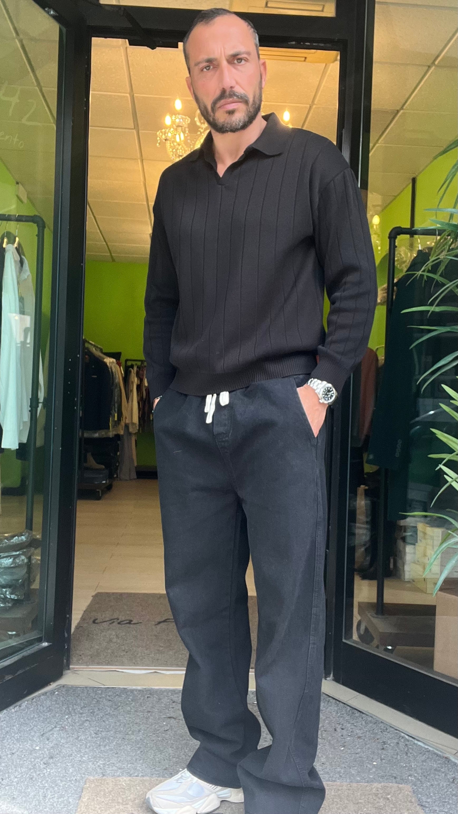 Jeans largo nero con laccio